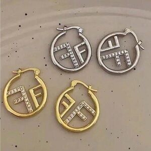 F Logo Hoop Earrings with Crystal Detail